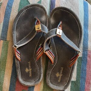 Margaritaville Womens Brown Leather Sandals with Rainbow Straps Size 8